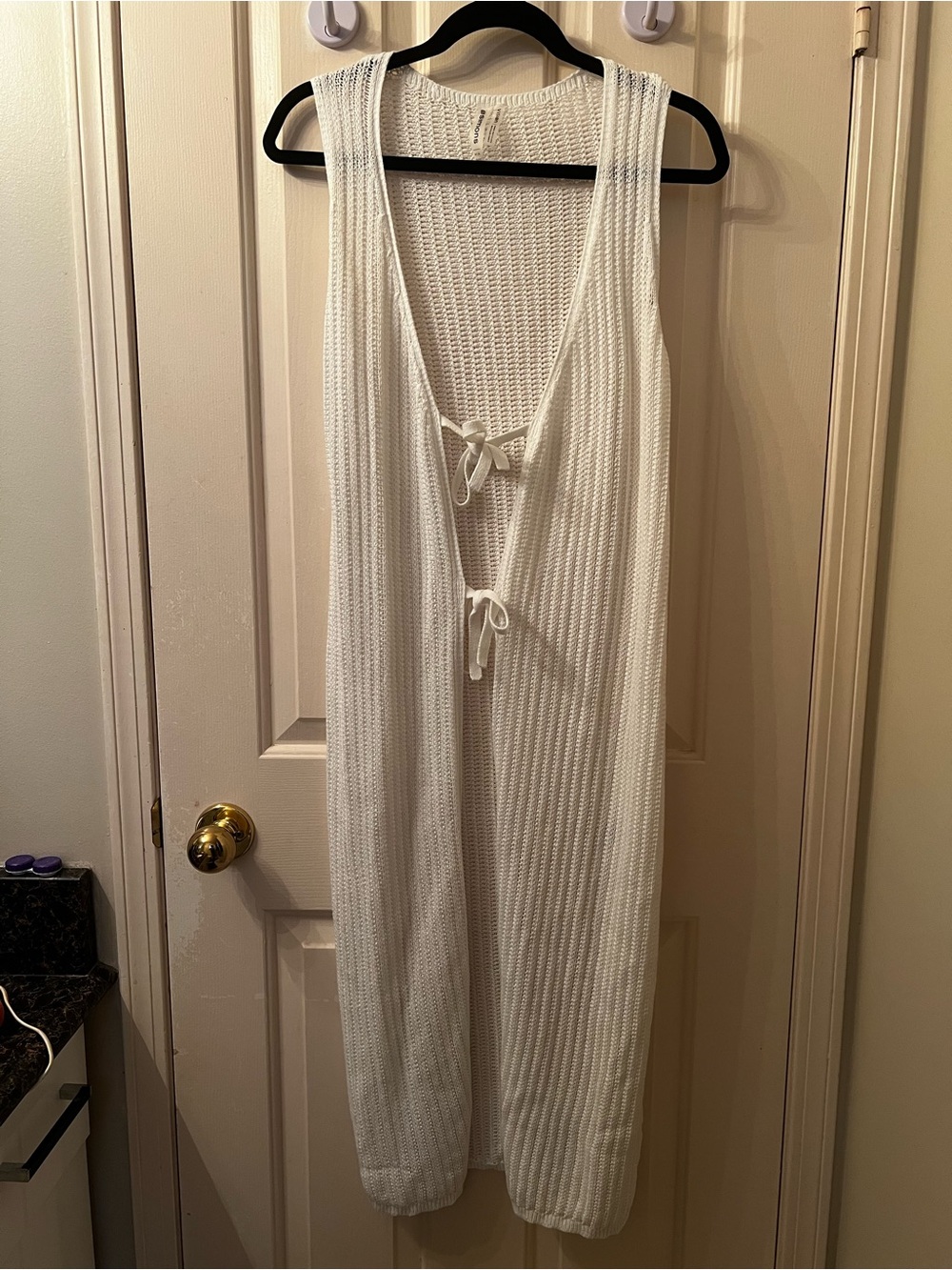 Simons White Knit Sleeveless Tie-Front Long Cover-Up Dress for Bikini
